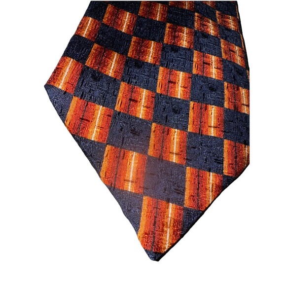 Ermenegildo Zenga Men’s Navy Orange Geometric Squares 100% Silk 4” Italian EUC - Picture 3 of 7